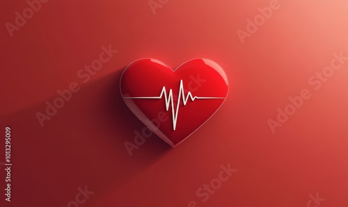 Red heart icon with a white pulse line, symbolizing heart rate and cardiovascular health. Ideal for medical, fitness, and health-related content, Generative AI