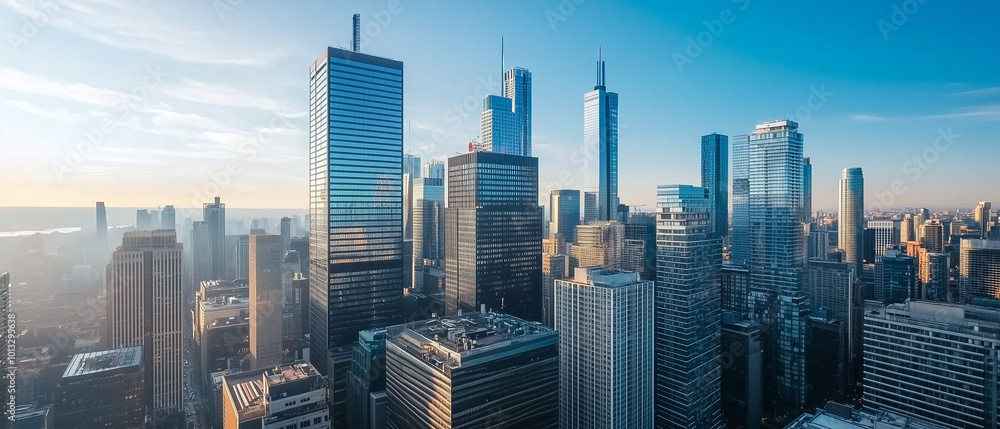 Obraz premium Aerial View of City Skyline with Skyscrapers and Buildings