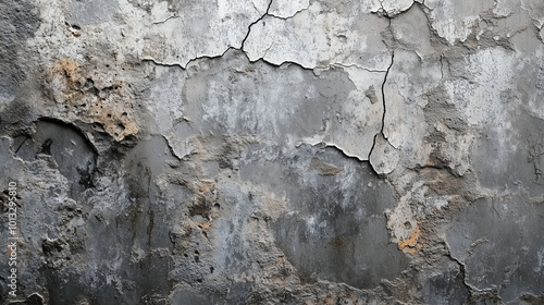 Detailed View of Cracked Concrete Surface Weathered Wall with Peeling Layers and Rough Texture