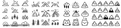 Outline Set of Mountains Including mountain, mountains, bluff, cliff, peak, pile, ridge, sierra, volcano, alp, bank, butte, crag, dome, drift, glob, heap, height, hump, mass