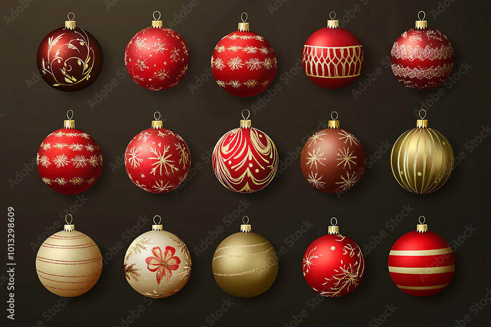 set of сhristmas tree ornaments and decoration isolated on black background, christmas ball sphere for design set of сhristmas tree ornaments and decoration isolated on black background, christmas ball sphere for design