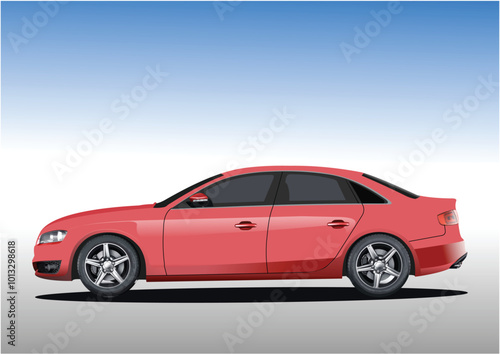 144-23-Red generic sedan car parking on gradient background, side view