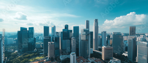 Aerial View of City Skyline with Skyscrapers and Buildings