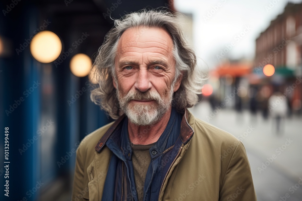 Portrait of a senior man with grey beard in the city. Portrait of a senior man with grey beard in the city.