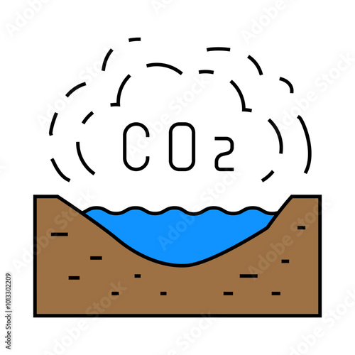 limnological disaster, emission of carbon dioxide in reservoir line icon vector. limnological disaster, emission of carbon dioxide in reservoir sign. isolated symbol illustration