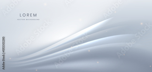 Abstract white cuve ray on grey background. with lighting effect sparkle. Frame curved for product design.