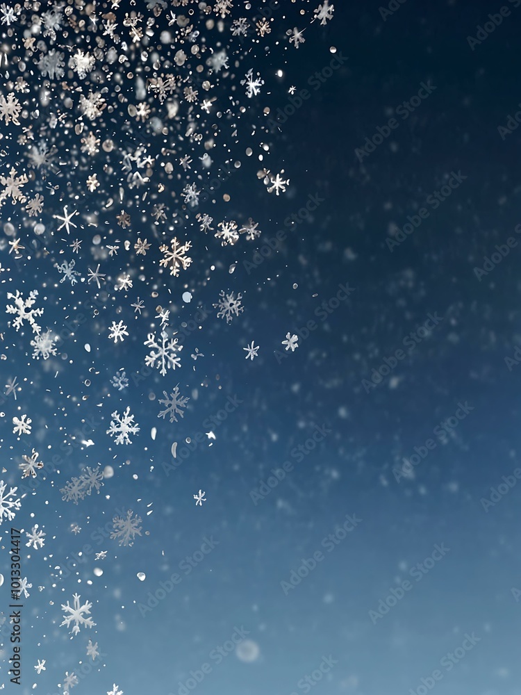 Snowflakes falling against a blue sky. Snowflakes falling against a blue sky.