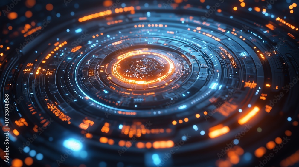 Glowing Futuristic Interface with Digital Circles and Data Glowing Futuristic Interface with Digital Circles and Data