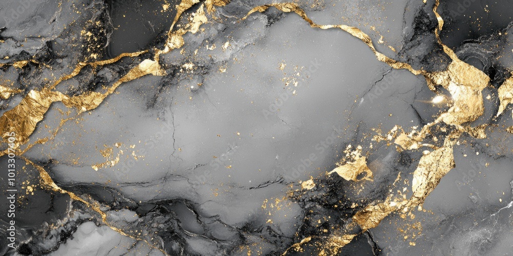 Fototapeta premium Black and white marble with gold paint