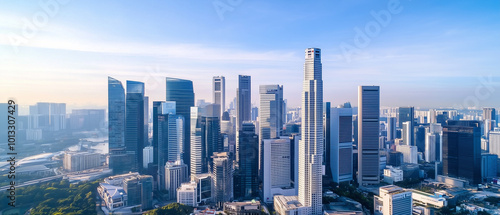 Aerial View of City Skyline with Skyscrapers and Buildings