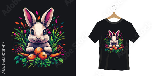 Happy Easter day t-shirt design wit easter egg and carrot