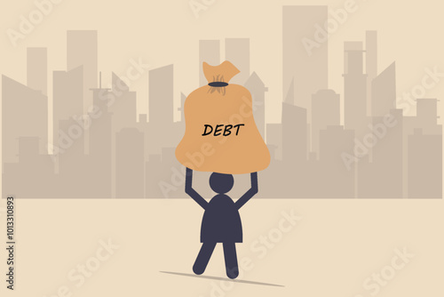 Debt burden heavy load of money businessman carrying heavy loan in his head vector illustration concept