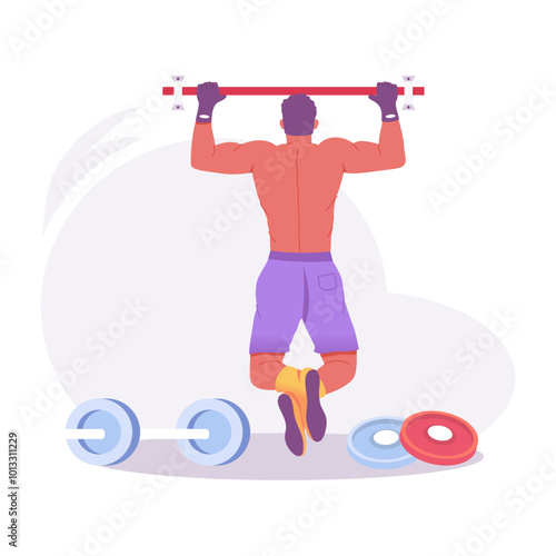A man doing pullup exercise, a flat style illustration 