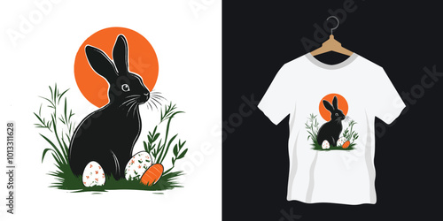 Happy Easter day t-shirt design wit easter egg and carrot