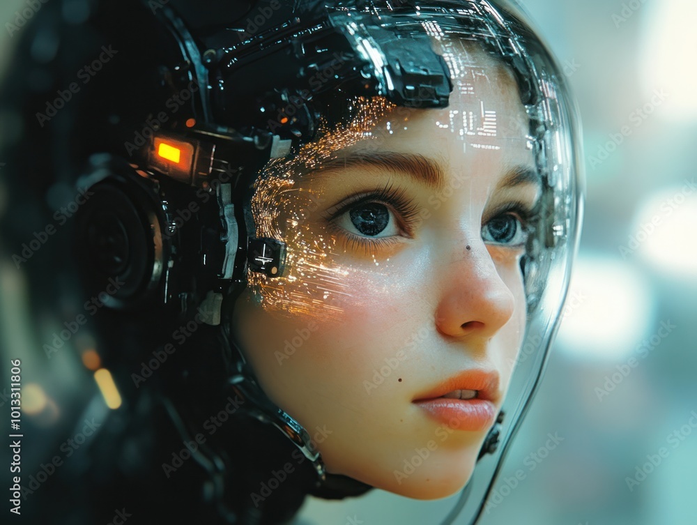 AI technology powering a digital brain in a cyber girl AI technology powering a digital brain in a cyber girl