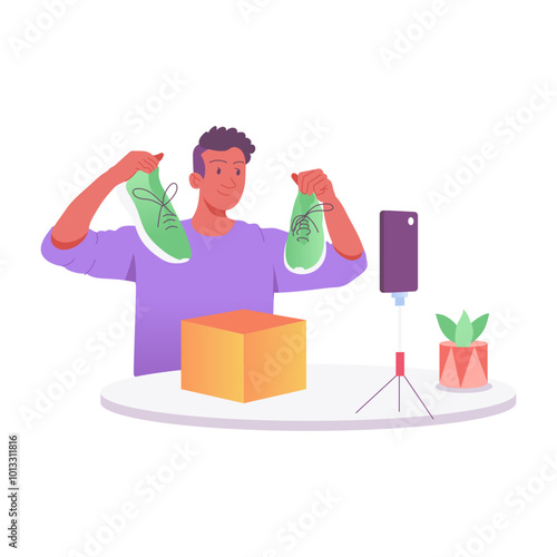 A flat style illustration of vlogger 