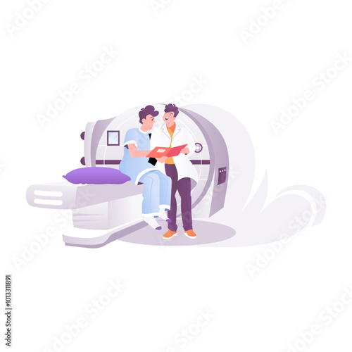 A doctor discussing mri report with patient, a flat style illustration 