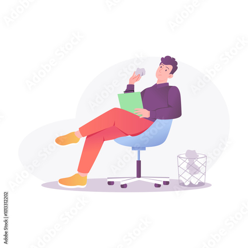 Idle man sitting on chair, a flat style illustration 
