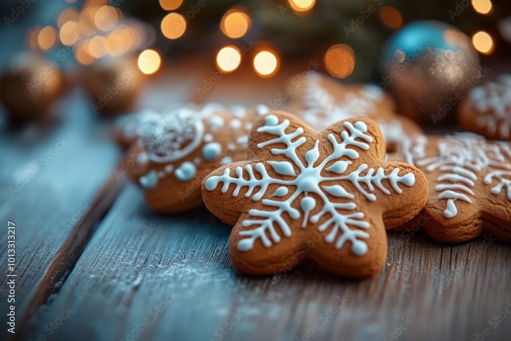 Star-shaped gingerbread cookie decorated with white icing Star-shaped gingerbread cookie decorated with white icing