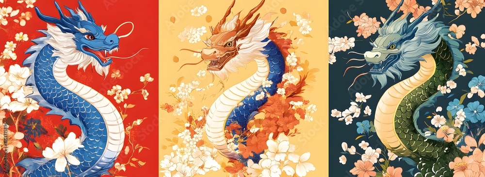 Vibrant asian dragon illustrations Vibrant asian dragon illustrations