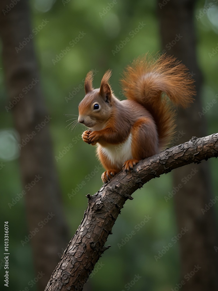 Red squirrel on a branch. Red squirrel on a branch.
