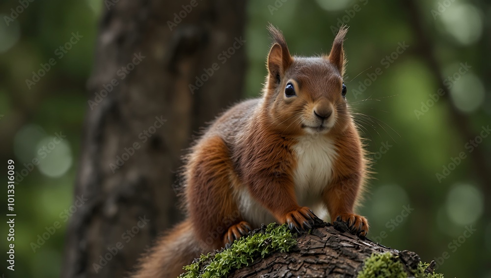 Red squirrel on a tree. Red squirrel on a tree.