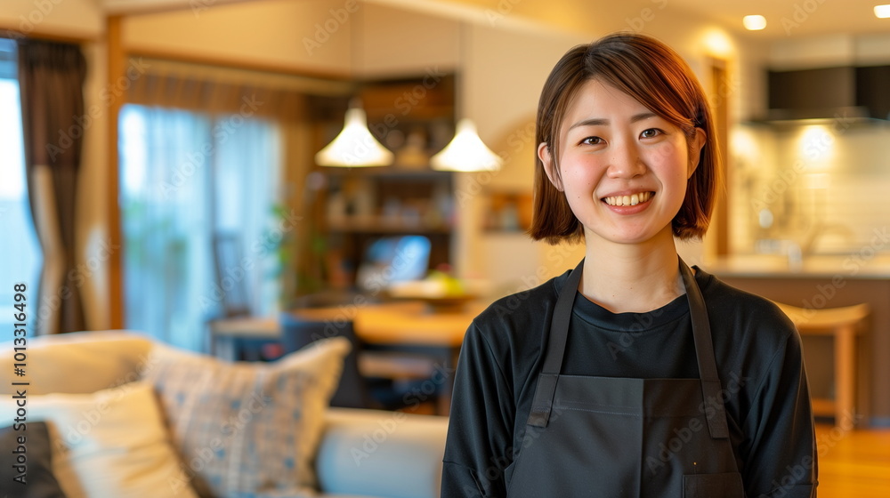 家政婦の若い女性 エプロン 家政婦の若い女性 エプロン