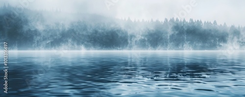 Lake with fog rolling over the water, 4K hyperrealistic photo,