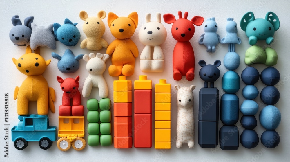 Colorful collection of toy animals and building blocks for play. Colorful collection of toy animals and building blocks for play.