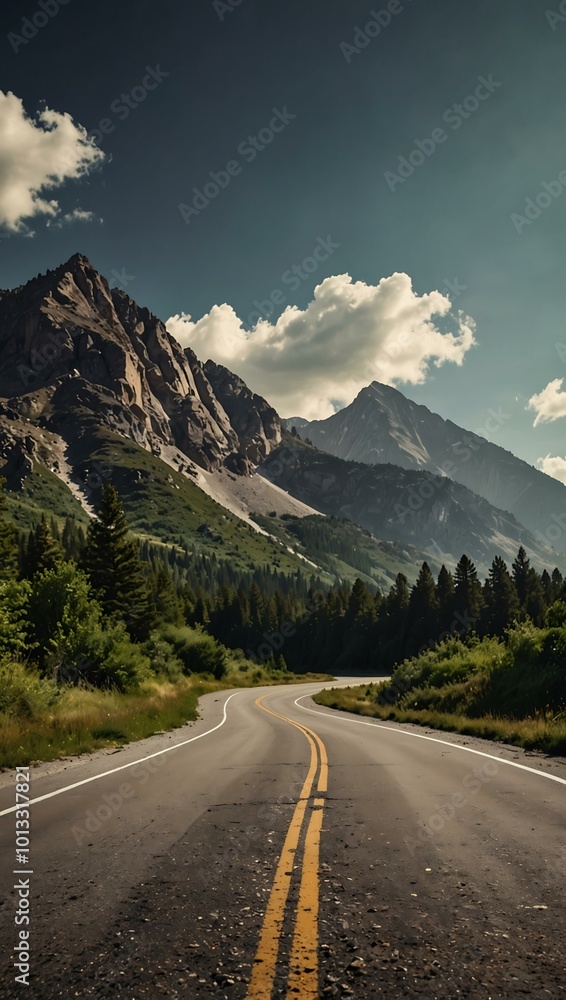 Fototapeta premium Road trip through scenic mountain landscapes.