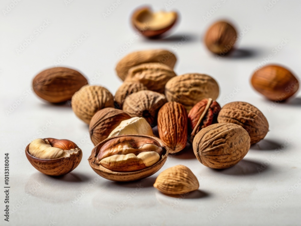 hazelnuts and walnuts on white background isolated hazelnuts and walnuts on white background isolated