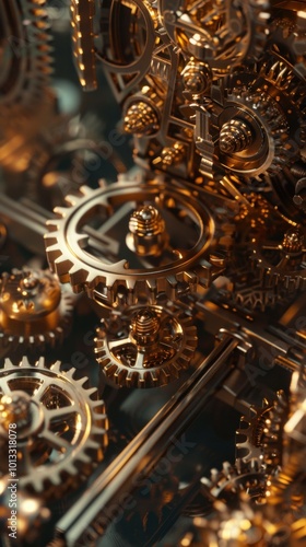 Intricate clockwork gears in a steampunk device, 4K hyperrealistic photo.