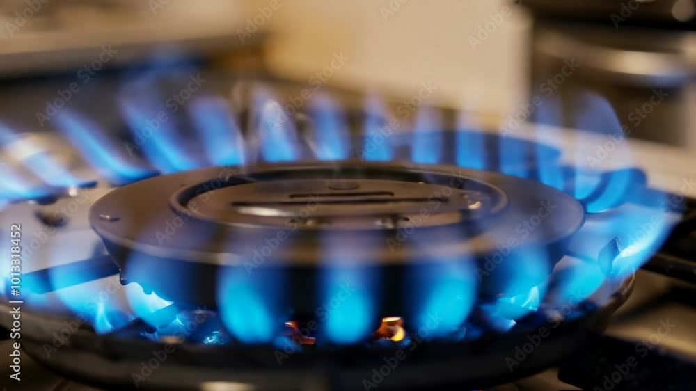 Natural Gas is burning in gas-stove in the kitchen. Concept of problems with natural gas in European union, rising gas prices. 4k footage
Natural Gas is burning in gas-stove in the kitchen. Concept of problems with natural gas in European union, rising gas prices. 4k footage