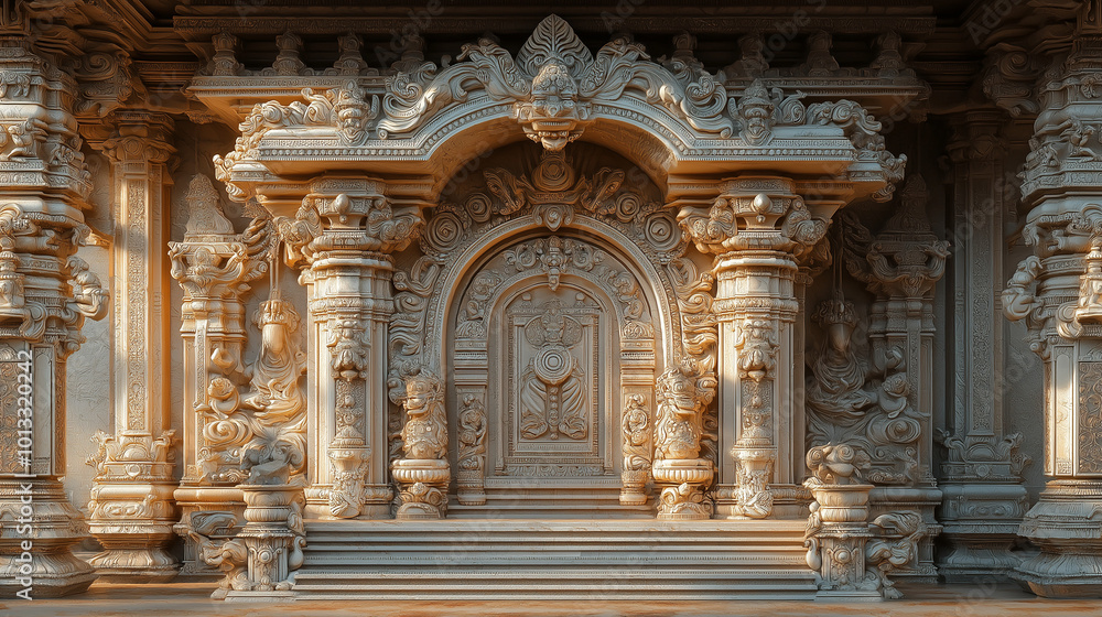 Fototapeta premium A high-definition image of an Indian temple with detailed carvings and sculptures