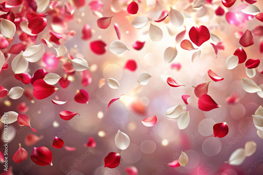 Falling red and white petals create beautiful and romantic atmosphere, perfect for celebrations or special occasions. soft colors and gentle motion evoke feelings of love and joy Falling red and white petals create beautiful and romantic atmosphere, perfect for celebrations or special occasions. soft colors and gentle motion evoke feelings of love and joy