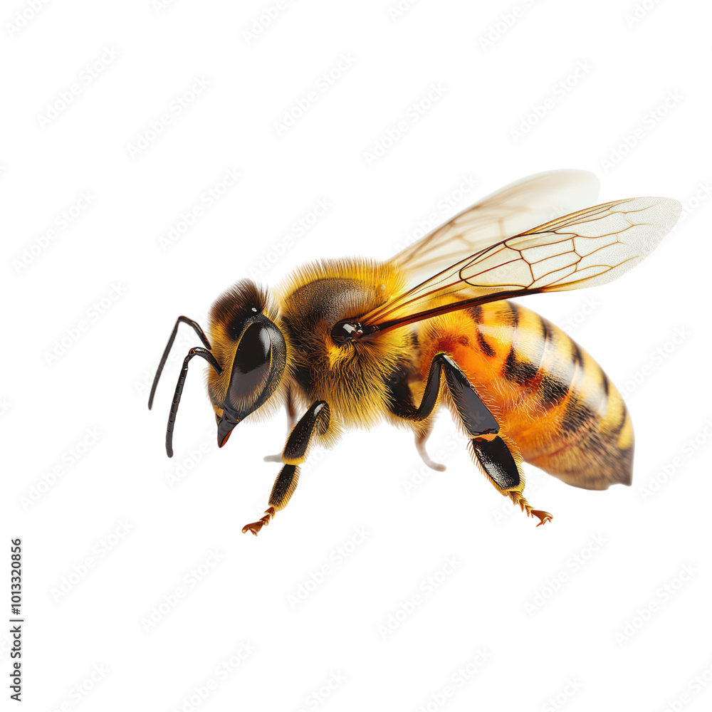 Close-up of a Honey Bee in Flight Isolated On a White Background Close-up of a Honey Bee in Flight Isolated On a White Background