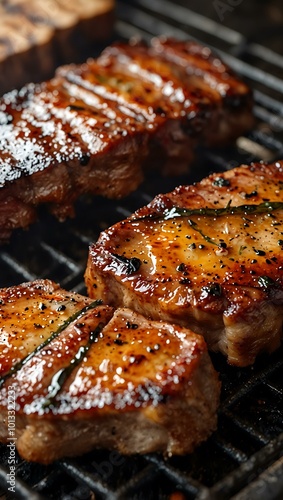 Savory meat pieces grilling with a rich glaze, evoking summer gatherings and delicious flavors.