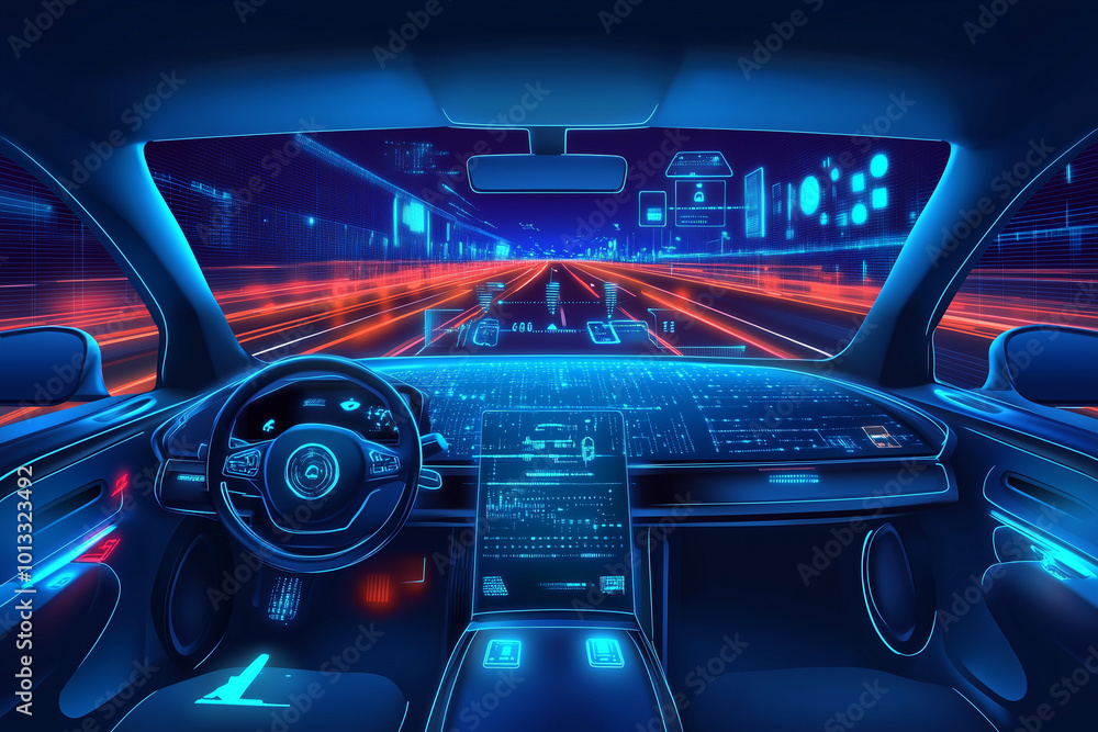 High-Tech Virtual Autonomous Driving Car Concept High-Tech Virtual Autonomous Driving Car Concept