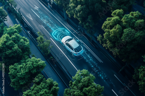 High-Tech Virtual Autonomous Driving Car Concept