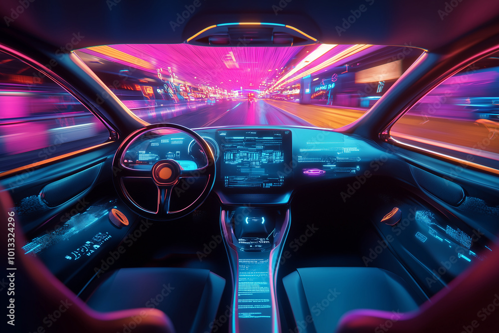 High-Tech Virtual Autonomous Driving Car Concept High-Tech Virtual Autonomous Driving Car Concept