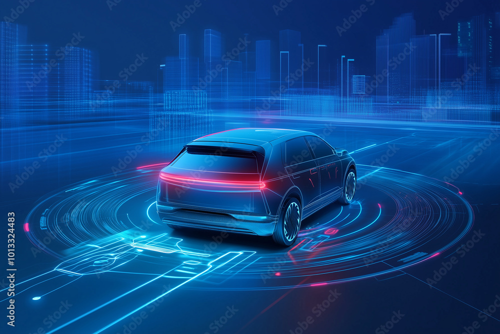 High-Tech Virtual Autonomous Driving Car Concept High-Tech Virtual Autonomous Driving Car Concept