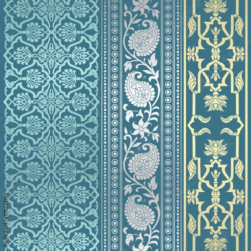 wedding card design, traditional paisley floral pattern , royal India	