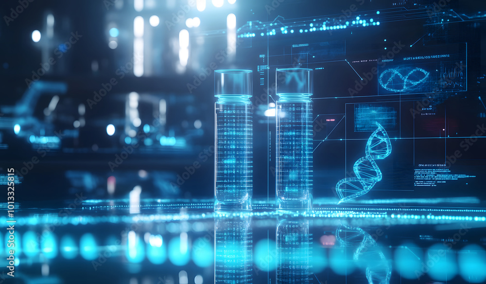 Obraz premium concept of bioinformatics and genomics research in healthcare and life sciences design