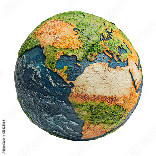 Colorful globe depicting Earth's diverse landscapes. photo