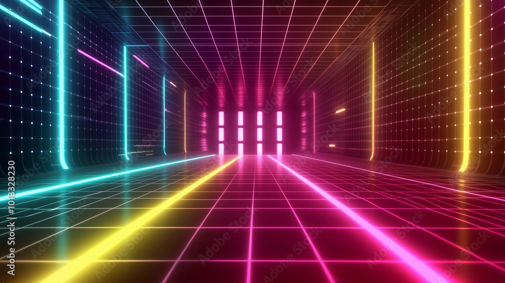 80s Retro Neon Synthwave Background in Vibrant Colors 80s Retro Neon Synthwave Background in Vibrant Colors