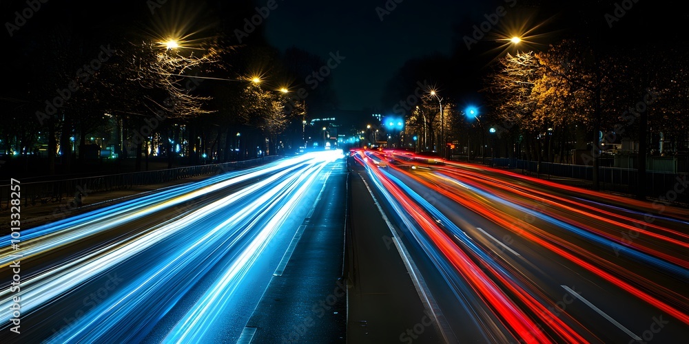 Blurred motion of traffic on a city street at night Blurred motion of traffic on a city street at night