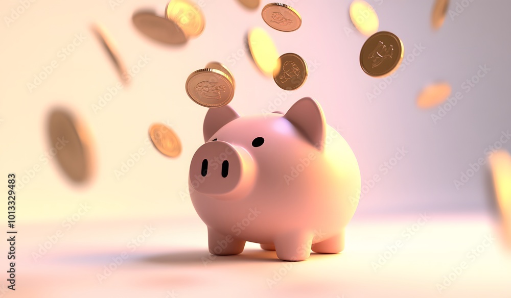 Piggy bank with falling coins Piggy bank with falling coins