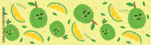 background with durian. Durian cartoon design, Durian fruits concept.