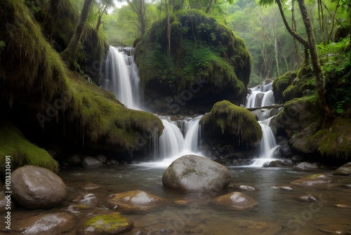 森の中の苔むした滝野自然な風景 photo