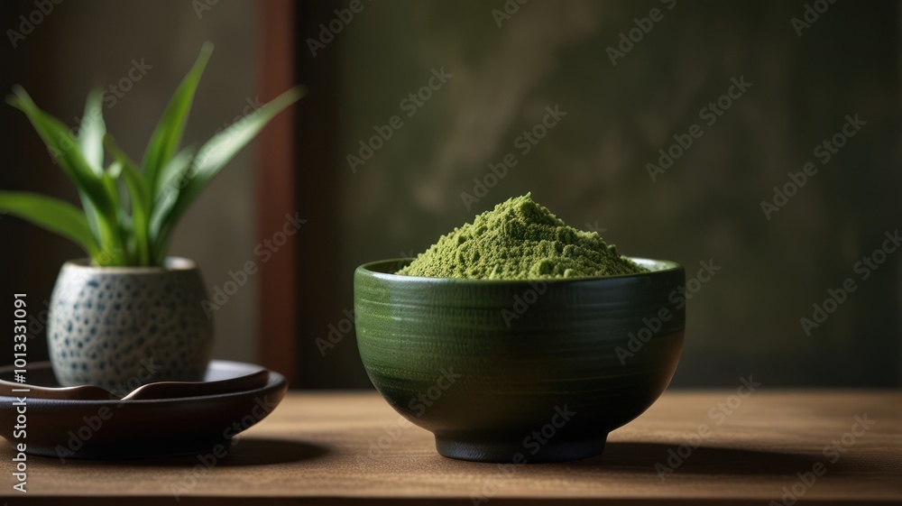 Japanese matcha drink in a bowl that made from real matcha or matcha powder Japanese matcha drink in a bowl that made from real matcha or matcha powder